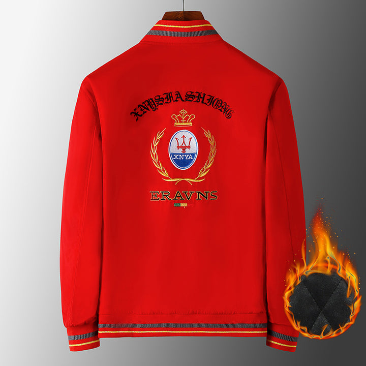 Herren Stickdetail-Bomberjacke im Retro-Crest-Stil mit Emblemstickerei und Reißverschluss-Ärmeltasche Echoarchiv