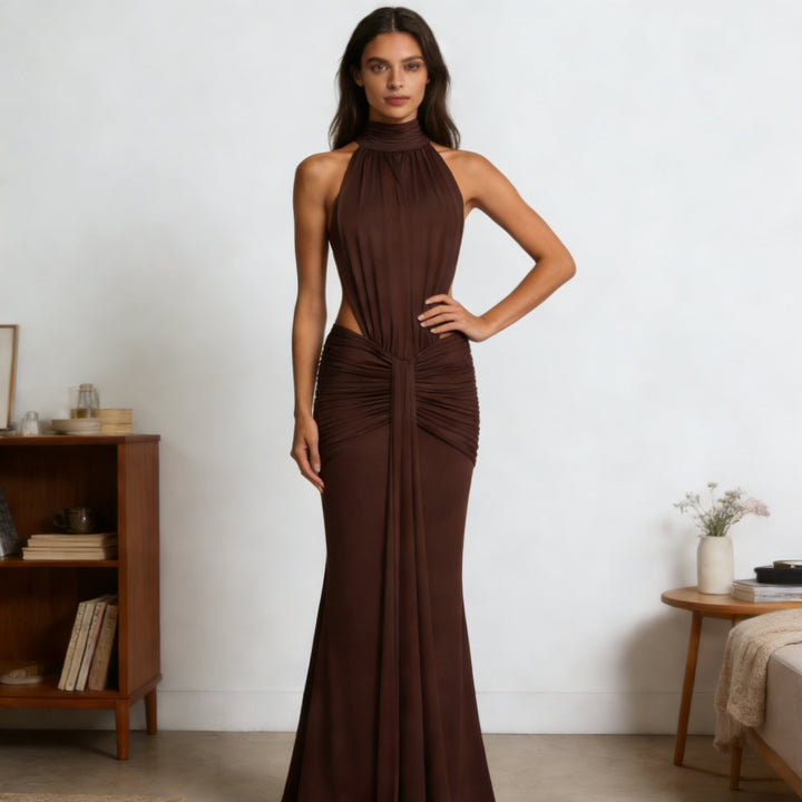Damen Elegantes Drapiertes Abendkleid mit tiefem Rückenausschnitt und figurbetontem Schnitt Echo Archiv