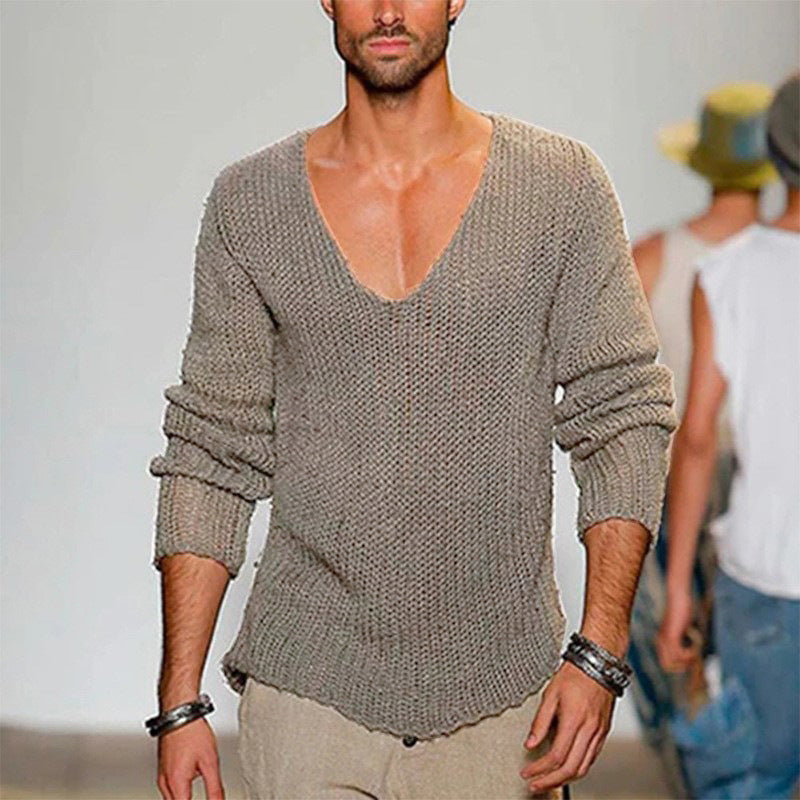 Herren lässiger Strickpullover mit tiefem V-Ausschnitt und komfortablem Schnitt Echoarchiv
