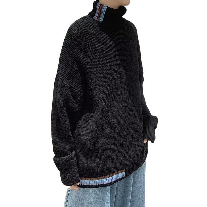 Herren Strickpullover mit hohem Kragen und modernen Rippendetails Echoarchiv