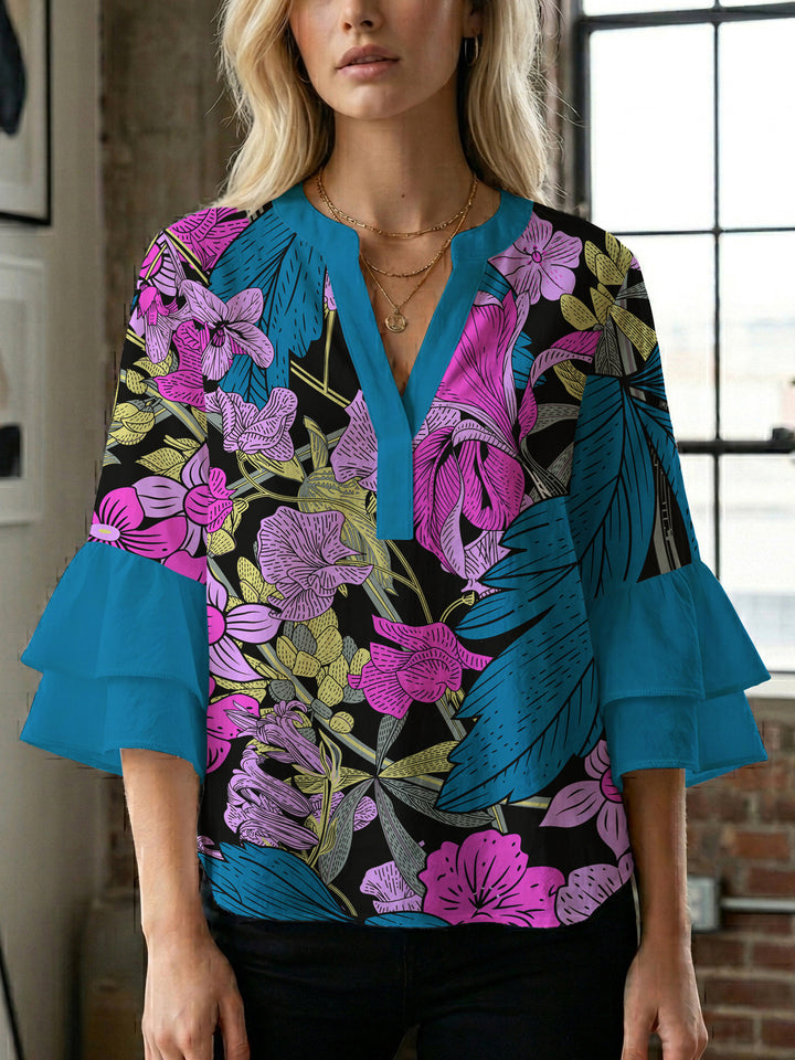 Damen Blusenshirt mit voluminösen Ärmeln und floralem Muster Echo Archiv