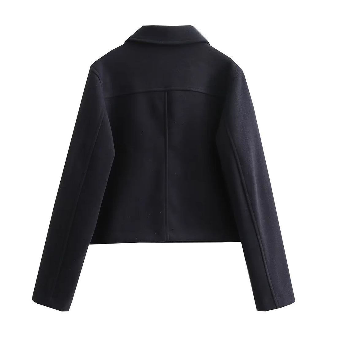 Damen kurzer Wollmix Overshirt mit aufgesetzten Klappentaschen und Zierknopfleiste – Célinea