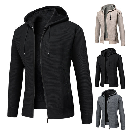 Herren fleecegefütterte Kapuzenjacke mit modischem Rippdesign Echoarchiv