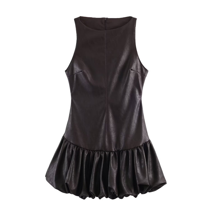 Damen ärmelloses Kunstlederkleid mit voluminösem Rock Echo Archiv