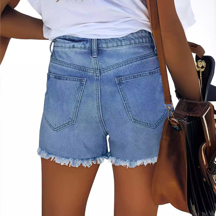 Damen Destroyed Denim-Shorts mit kreativen Patch-Details Echo Archiv