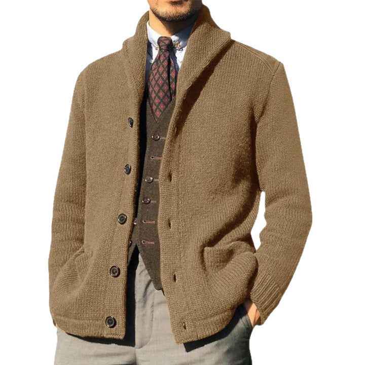 Herren Strickjacke mit modernem Stehkragen und praktischen Knöpfen Echoarchiv