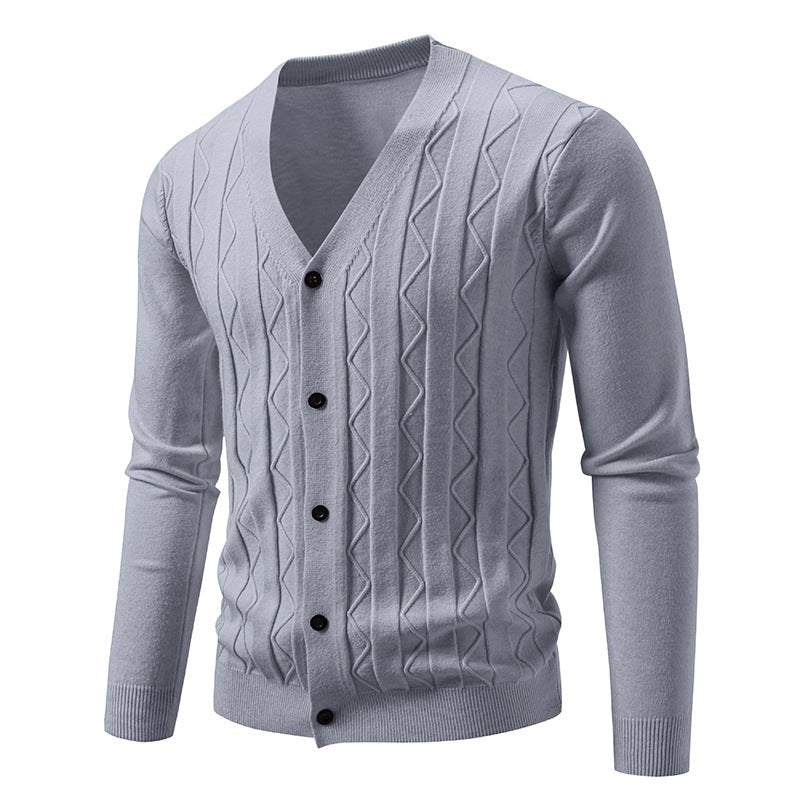 Herren nan V-Ausschnitt Strickjacke mit dezenter Zopfmusterstruktur und durchgehender Knopfleiste Echo Archiv