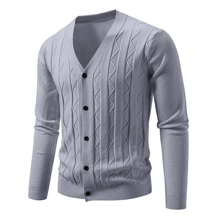 Herren nan V-Ausschnitt Strickjacke mit dezenter Zopfmusterstruktur und durchgehender Knopfleiste Echo Archiv