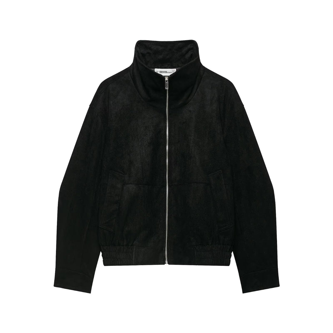 Damen Velourslederoptik Bomberjacke mit Funnelkragen und elastischem Saum Echoarchiv