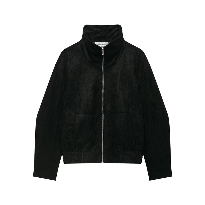Damen Velourslederoptik Bomberjacke mit Funnelkragen und elastischem Saum Echoarchiv