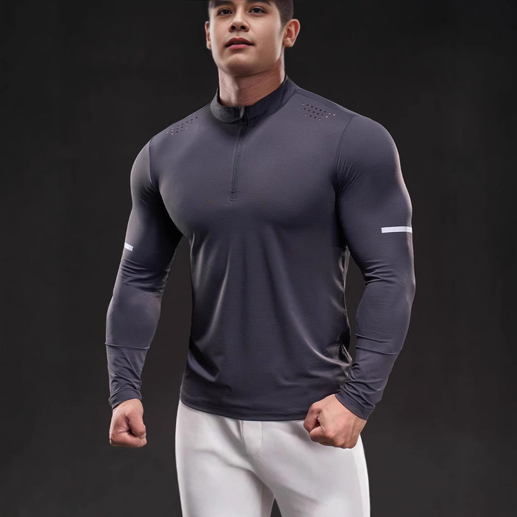 Herren Kompressions-Trainingsshirt mit kurzem Reißverschluss und atmungsaktiver Mesh‑Struktur Echoarchiv