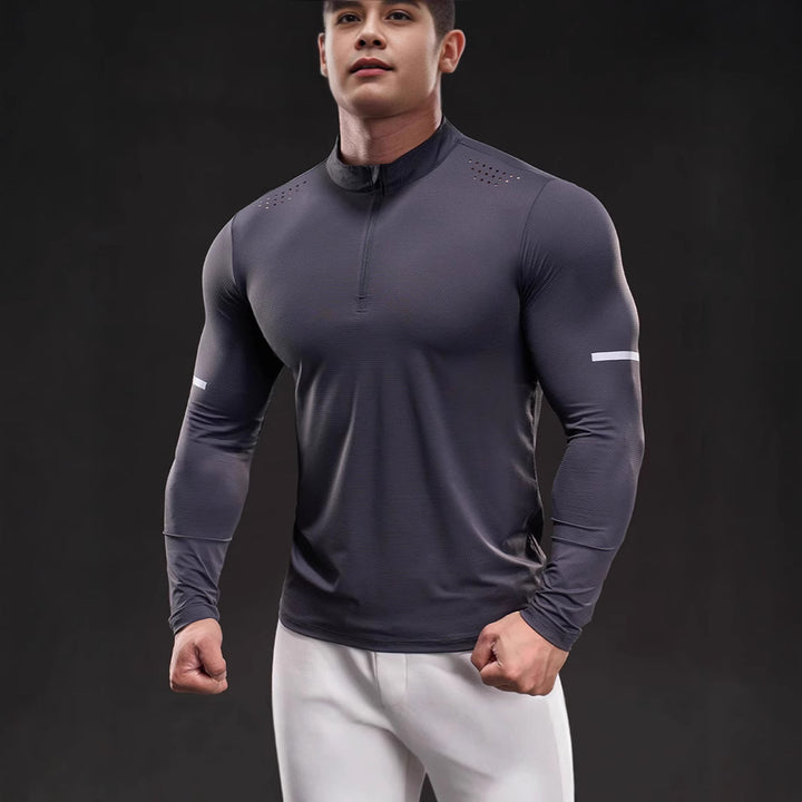 Herren Kompressions-Trainingsshirt mit kurzem Reißverschluss und atmungsaktiver Mesh‑Struktur Echoarchiv