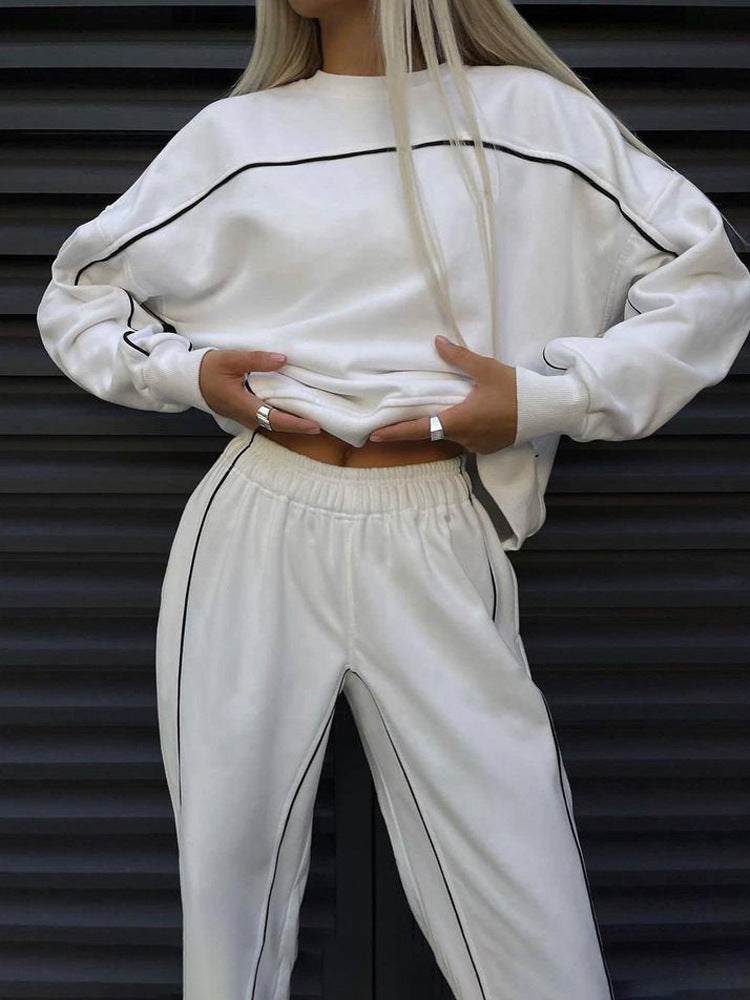 Damen nan kurzes Crop-Sweatshirt und lässige Jogginghose mit kontrastierenden Paspeln Echo Archiv