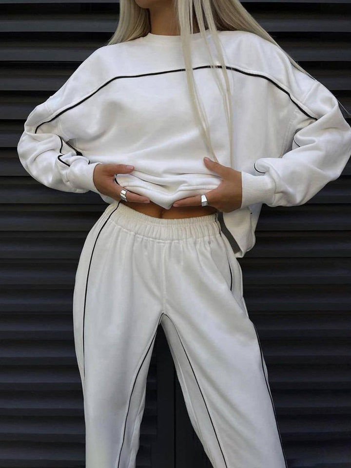 Damen nan kurzes Crop-Sweatshirt und lässige Jogginghose mit kontrastierenden Paspeln Echo Archiv