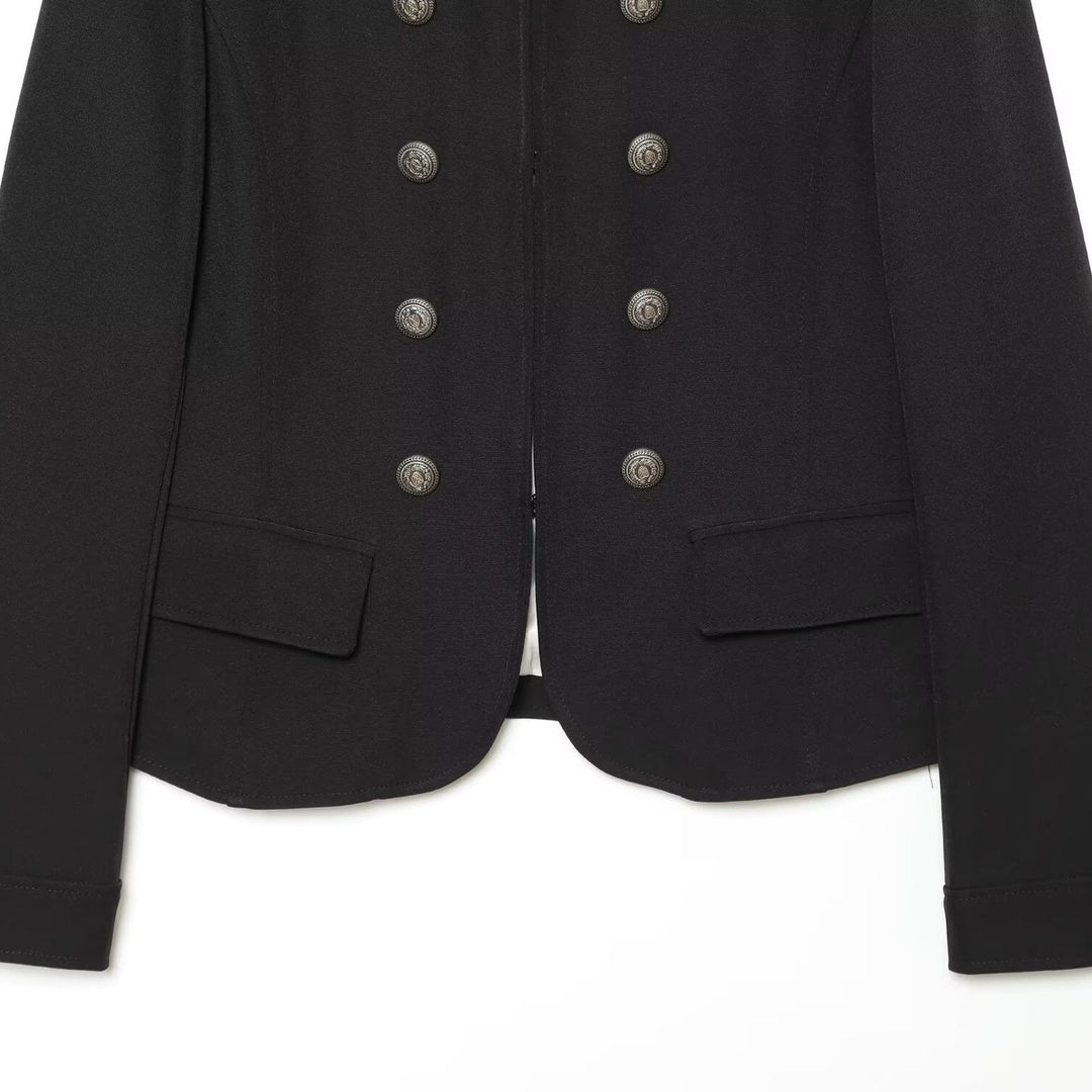 Damen Militärisch inspirierte Doppelreihige Kurzjacke mit Stehkragen und Epauletten Echo Archiv
