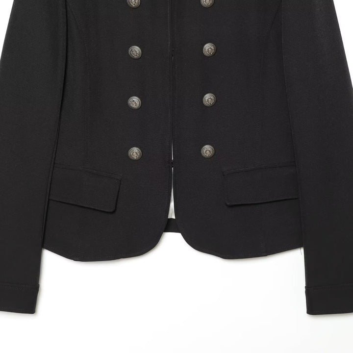Damen Militärisch inspirierte Doppelreihige Kurzjacke mit Stehkragen und Epauletten Echo Archiv