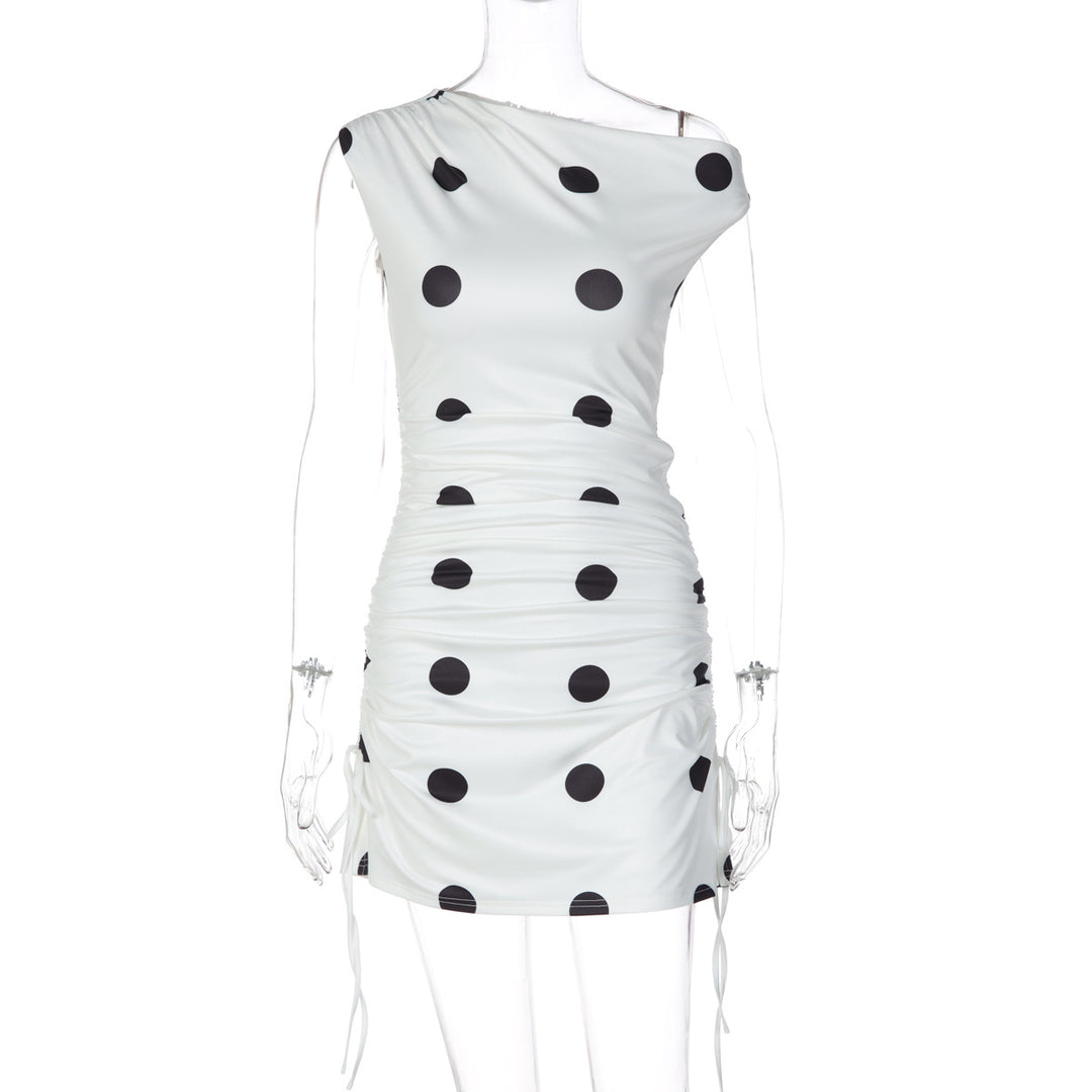 Damen verspieltes Wickelkleid mit asymmetrischem Träger und Punkten Echo Archiv