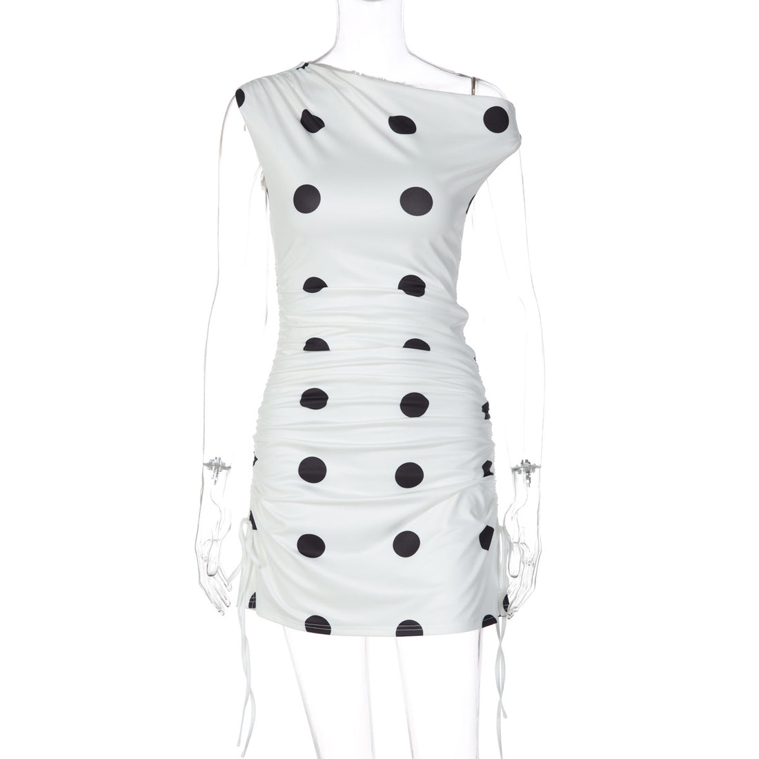 Damen verspieltes Wickelkleid mit asymmetrischem Träger und Punkten – Élara