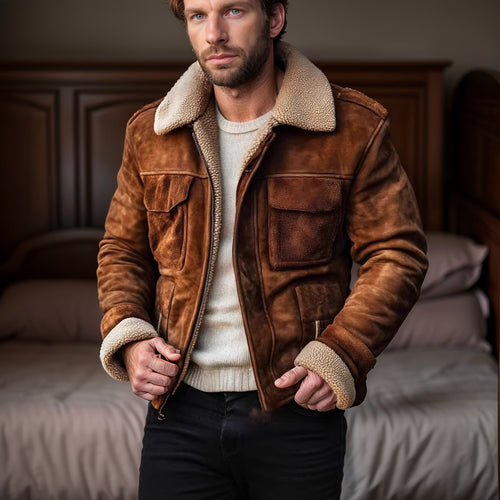 Herren Lederjacke mit warmem Sherpa-Futter und praktischen Taschen Echoarchiv