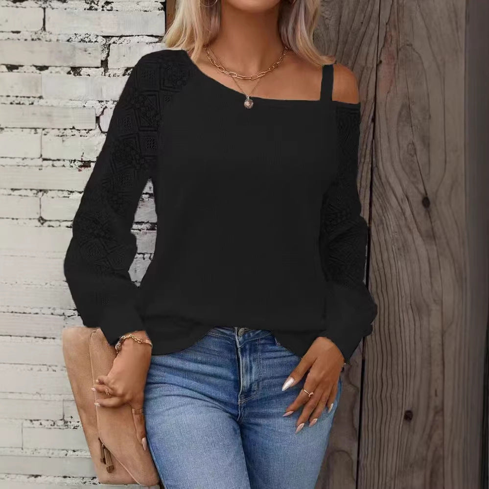 Damen Elegantes Strickoberteil mit asymmetrischem Ausschnitt und verzierten Ärmeln Echo Archiv