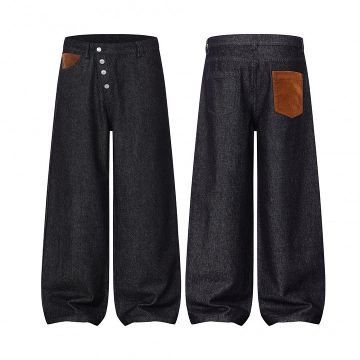 Damen Weite Ballon-Jeanshose mit hoher Taille, Knopfverschluss und gerafftem Saum Echo Archiv