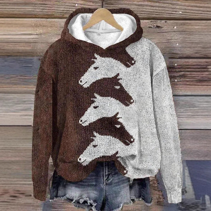 Damen Hoodie mit krEchoarchivtivem Pferdemuster & bequemer Passform | Echoarchiv