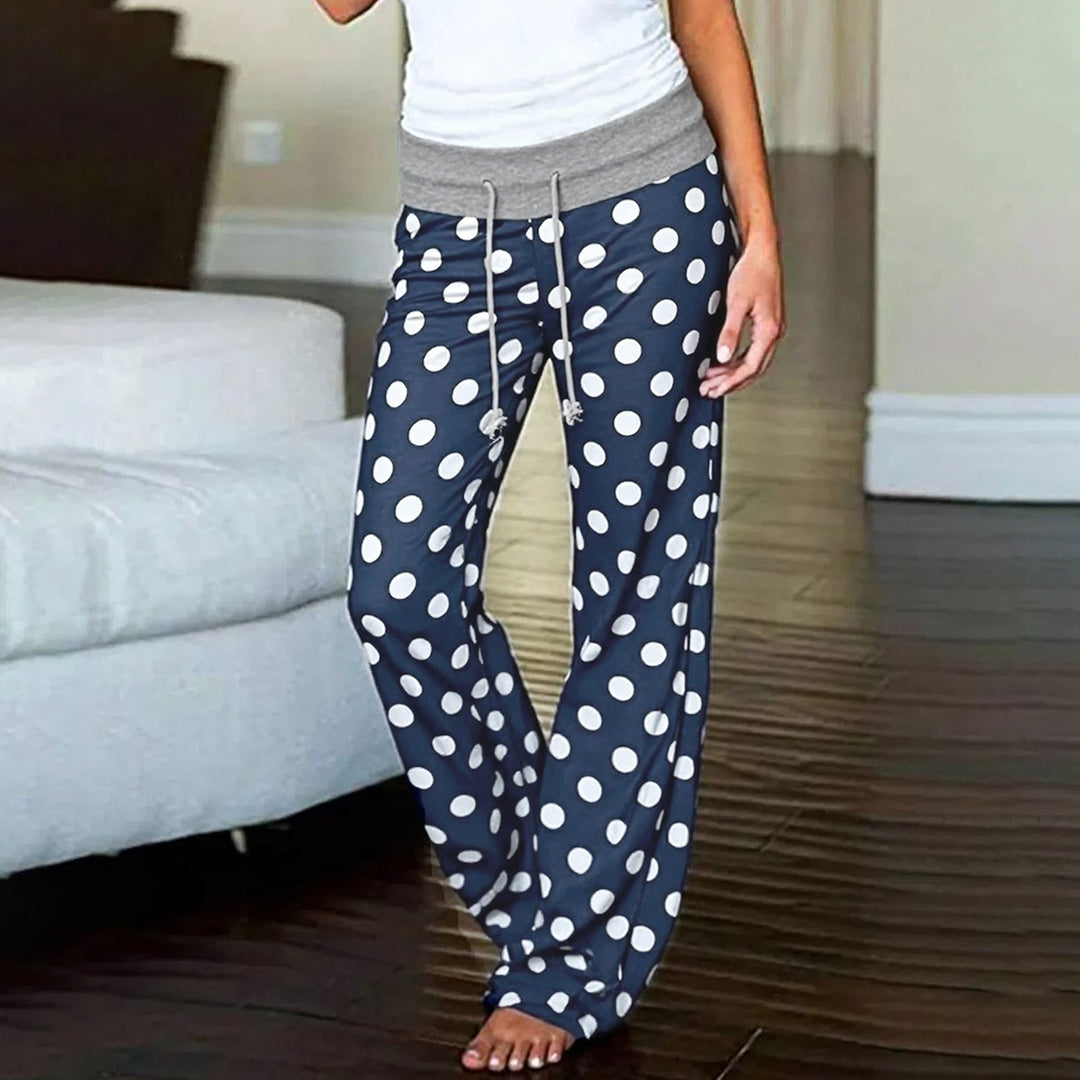 Damen nan ausgestellte Palazzo-Loungehose mit hohem Komfortbund, Kordelzug und gepunktetem Dessin Echo Archiv