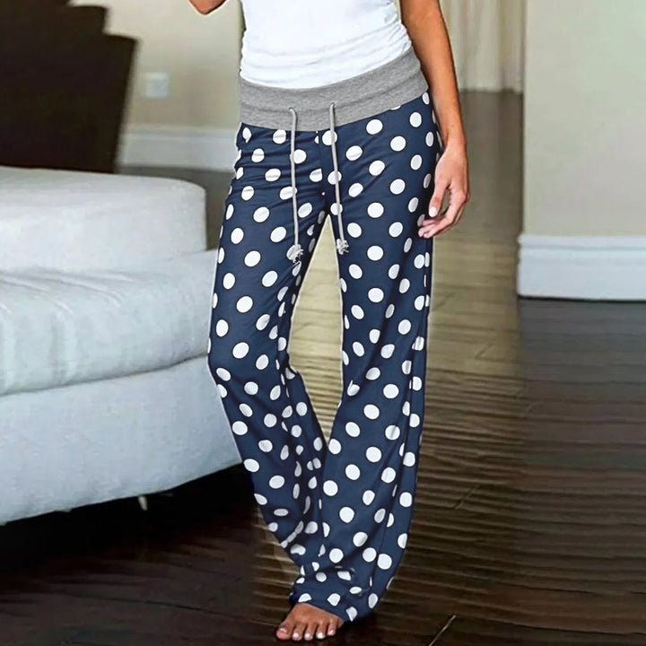 Damen nan ausgestellte Palazzo-Loungehose mit hohem Komfortbund, Kordelzug und gepunktetem Dessin Echo Archiv