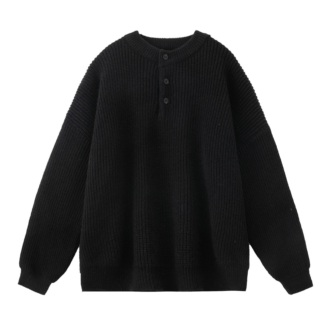 Damen Grobgestrickter Henley-Pullover mit geknöpfter Brustleiste und Boxy-Schnitt Echo Archiv