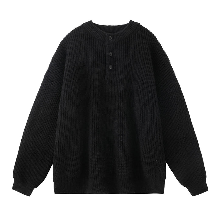 Damen Grobgestrickter Henley-Pullover mit geknöpfter Brustleiste und Boxy-Schnitt Echo Archiv