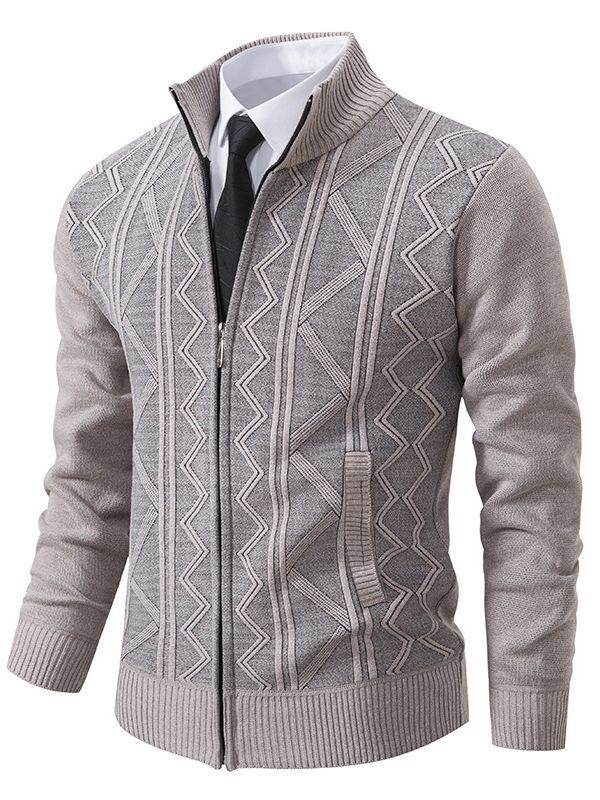 Herren modische Strickjacke mit strukturiertem Zopfdesign und hoher Stehkragen Echoarchiv