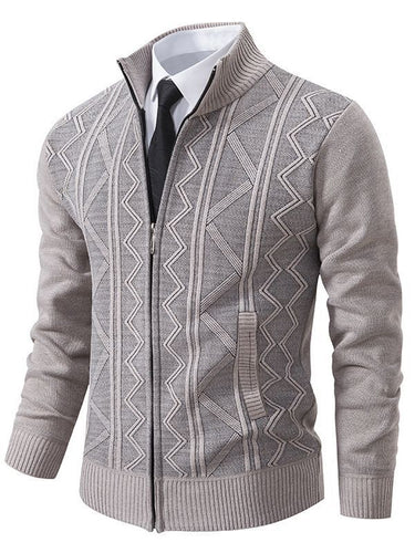 Herren modische Strickjacke mit strukturiertem Zopfdesign und hoher Stehkragen Echoarchiv