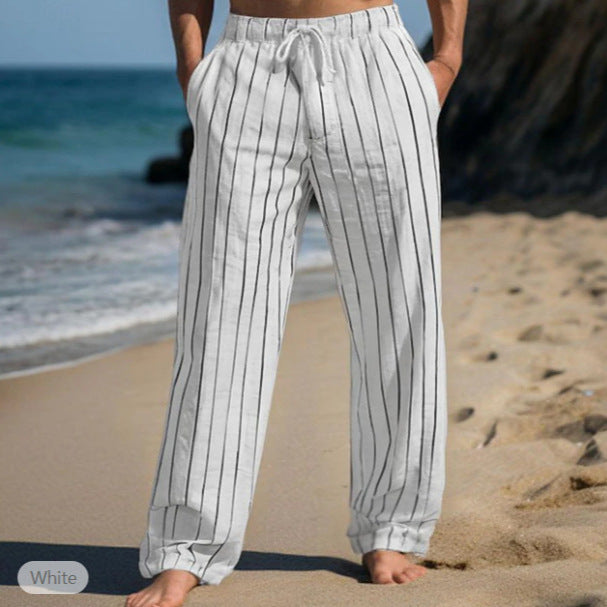 Herren lässige Leinenhose mit elastischem Bund und seitlichen Taschen Echoarchiv