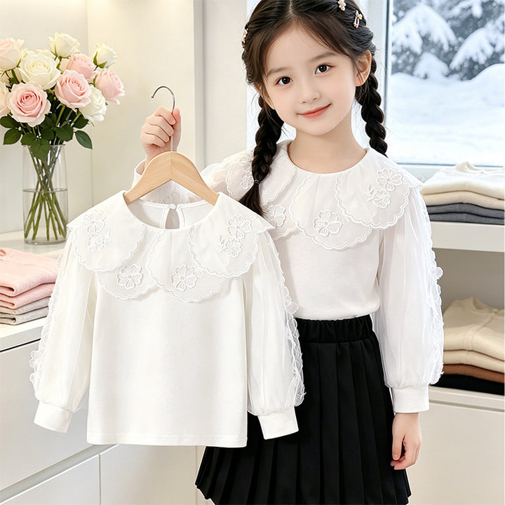 Mädchen elegante Bluse mit verzierter Rückenöffnung und Tüllärmeln Echo Archiv