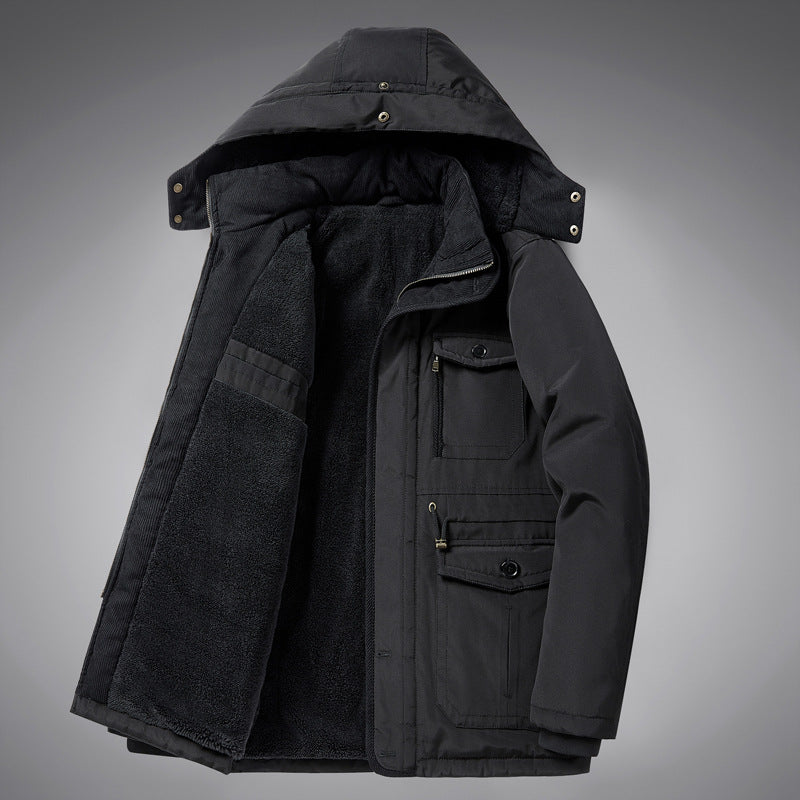 Herren  kälteproof Kapuzenparka mit vollem Sherpa-Innenfutter, Samtkragen und multifunktionalen Taschen Echo Archiv