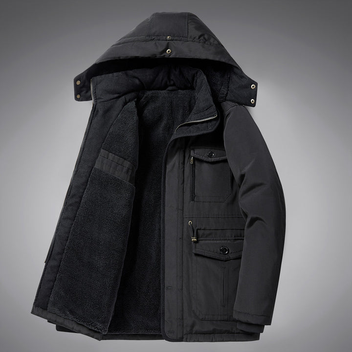 Herren  kälteproof Kapuzenparka mit vollem Sherpa-Innenfutter, Samtkragen und multifunktionalen Taschen Echo Archiv