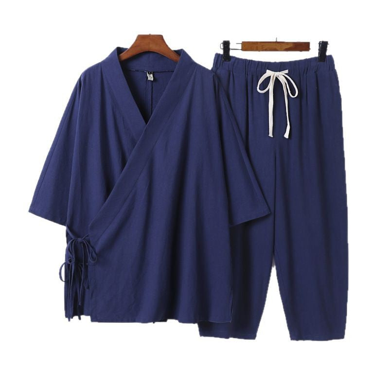 Herren Kimono-Loungewear-Set mit Wickeloberteil, Kordelbundhose und lockerer Passform Echoarchiv