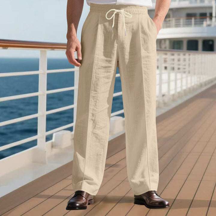 Herren nan legere Leinen-Bundfaltenhose mit elastischem Bund und Kordelzug Echo Archiv