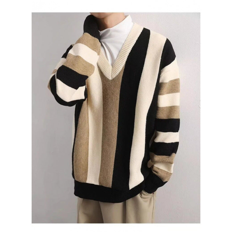 Stylischer grob gestrickter Pullover für Herren mit V-Ausschnitt Echo Archive