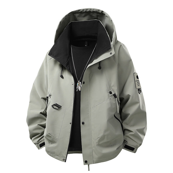 Herren Wasserabweisende Kapuzen‑Utility‑Jacke mit Multitaschen, Kordelzug und Reißverschluss Echoarchiv
