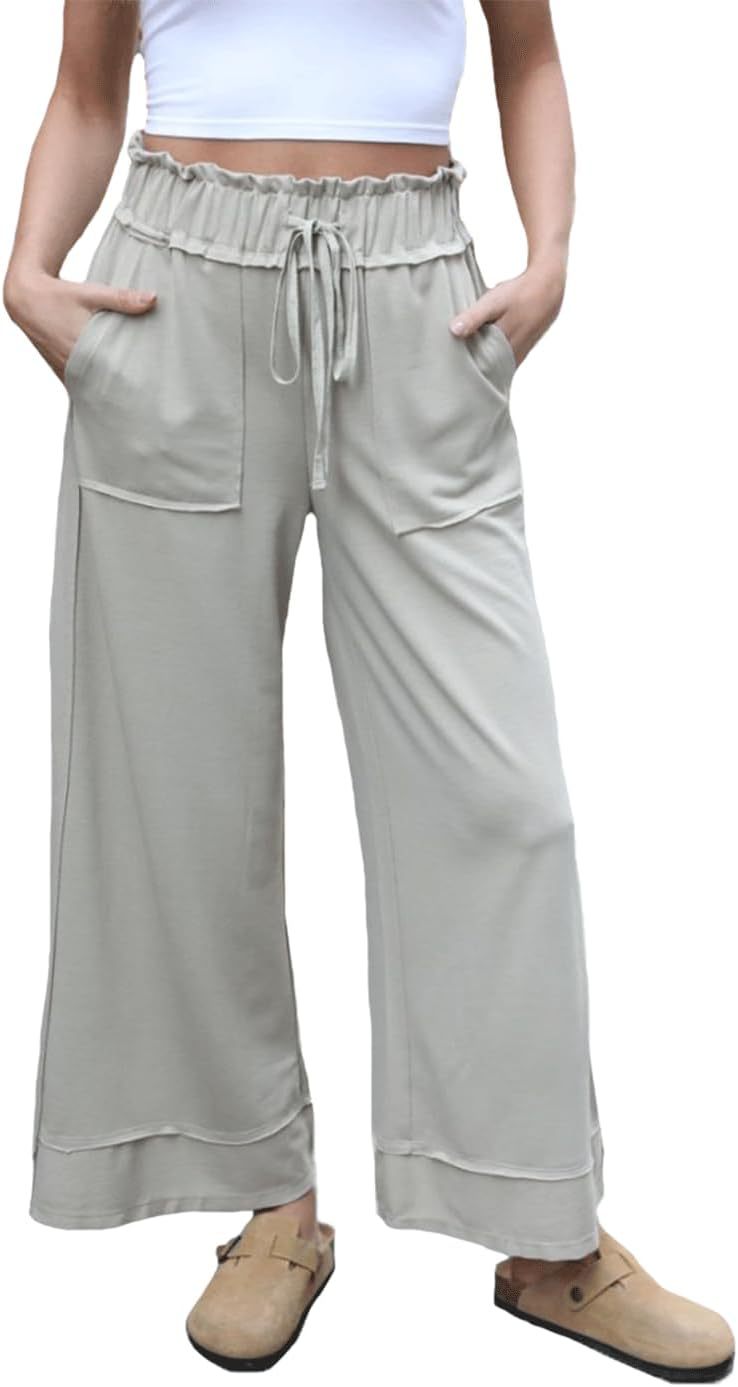 Damen Modische Palazzo-Hose mit elastischem Bund und praktischen Taschen Echo Archiv