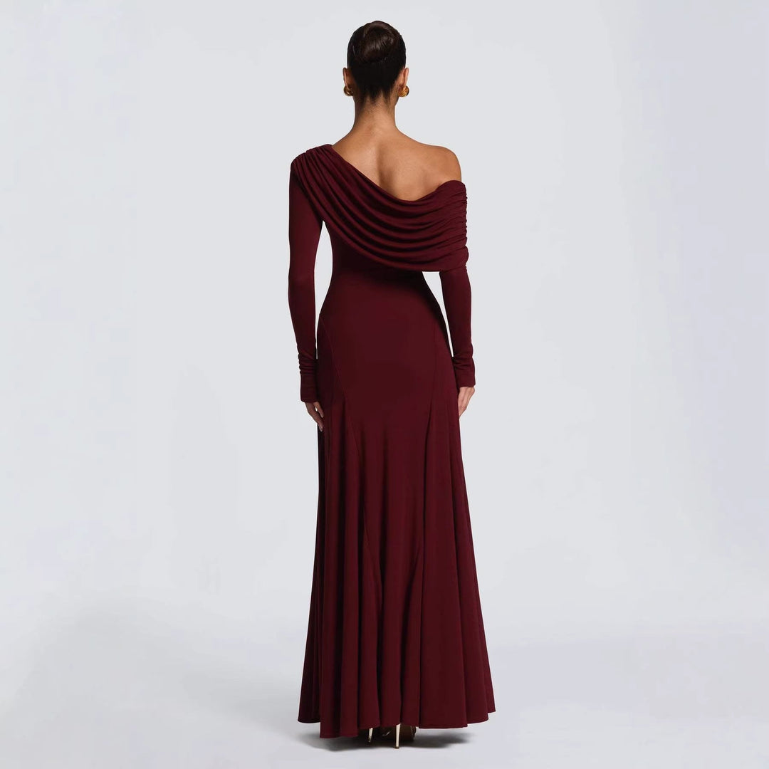 Damen Elegantes Langarm-Maxikleid mit asymmetrischem Drapierungsdetail Echoarchiv
