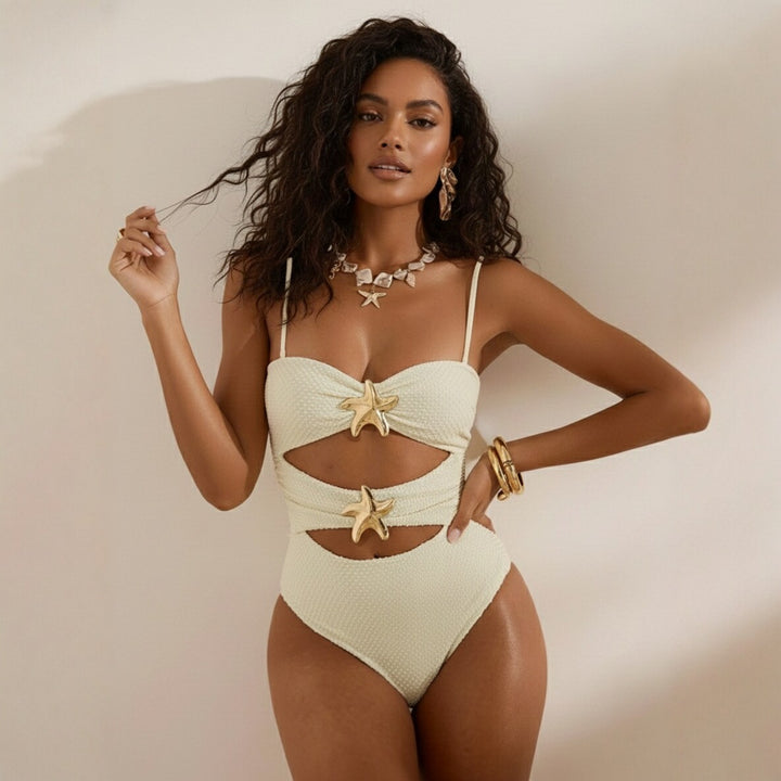 Damen Modischer Cut-Out Badeanzug mit Muschel-Detail Echo Archiv