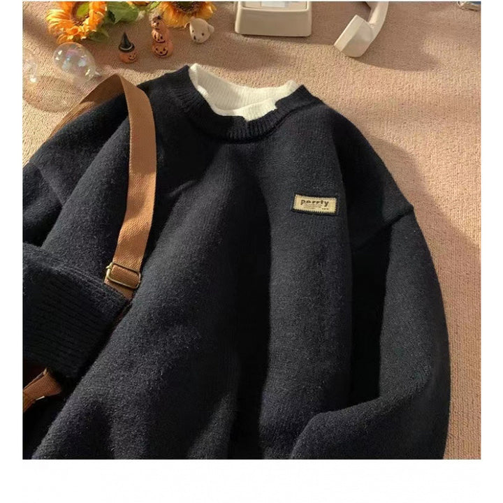 Unisex Oversized Lagenlook-Strickpullover mit kontrastiertem Innenkragen und geripptem Saum Echoarchiv