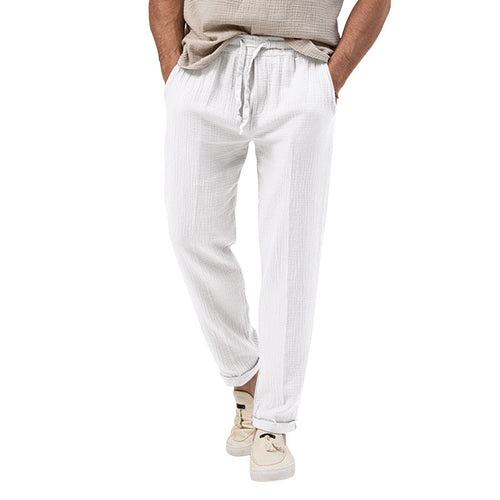 Herren entspannte Crinkle-Freizeithose mit Elastikbund Kordelzug geradem Bein und Eingrifftaschen – Sorevano
