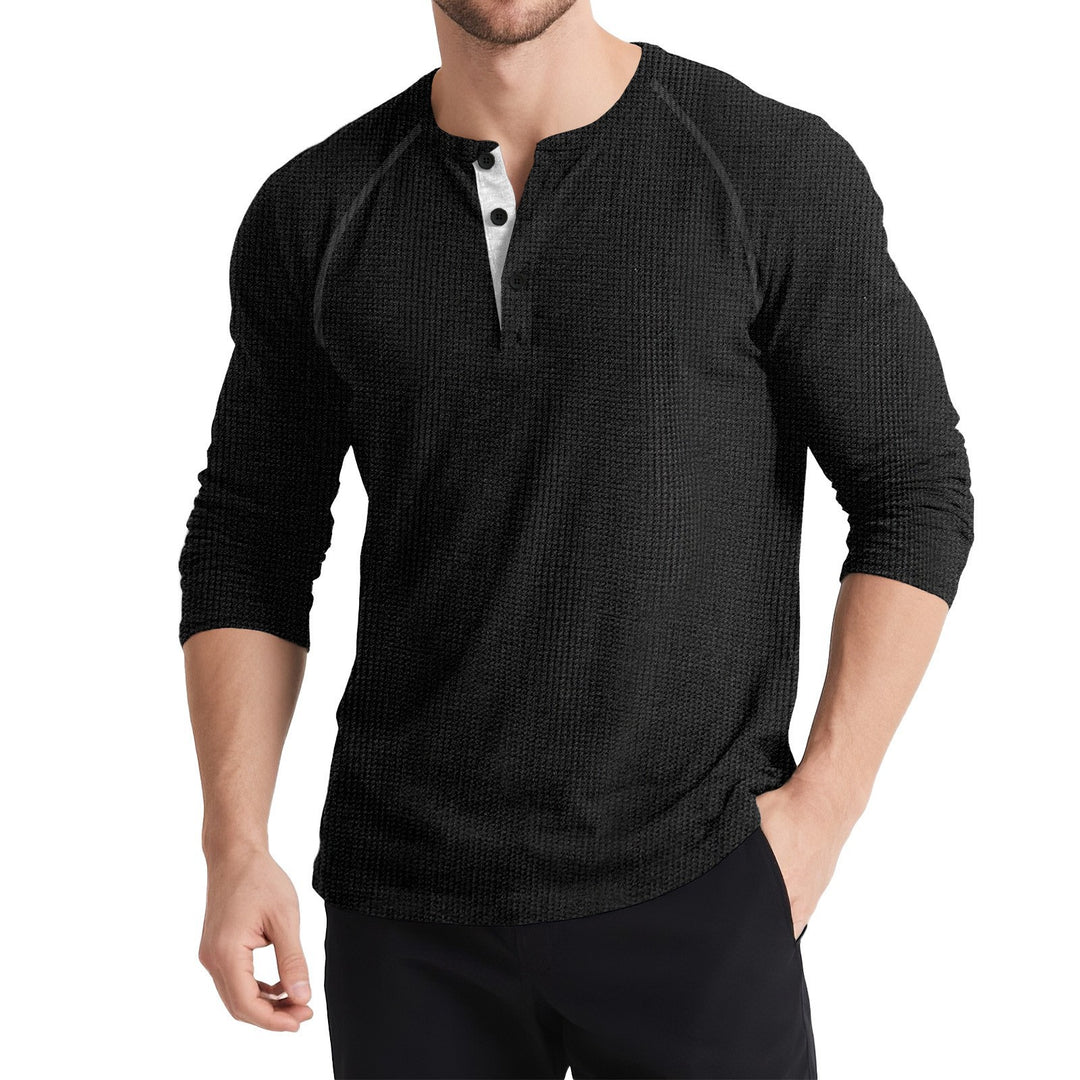 Herren Langarm-Henley-Shirt mit Knopfleiste Echoarchiv