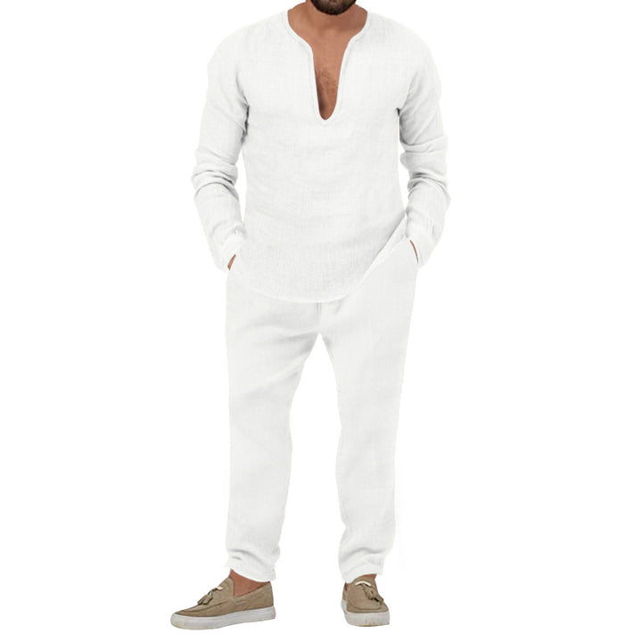 Herren elegantes Freizeitanzug mit Henley-Ausschnitt und bequemen Jogginghosen Echoarchiv