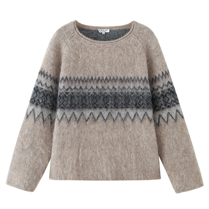 Damen Oversize Mohair-Mix Pullover mit Rundhals und Fair-Isle-Muster Echo Archiv