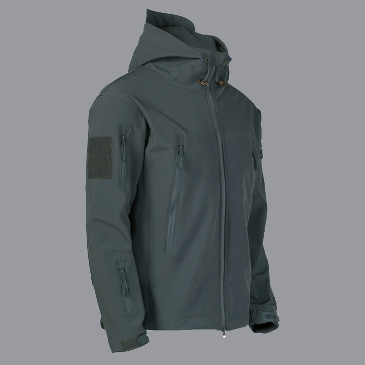 Herren technische Softshell-Jacke mit multifunktionalen Taschen und verstellbarem Kapuzensystem Echoarchiv