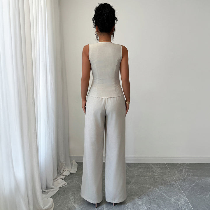 Damen elegante Hose-Anzug mit tailliertem Oberteil und Knopfdetails Echo Archiv